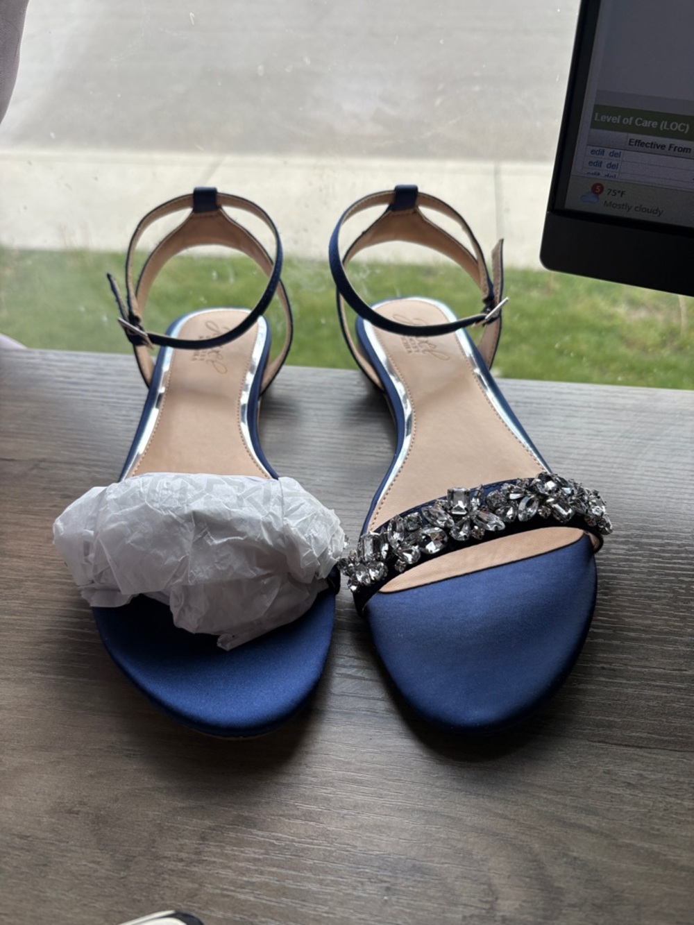 Mishka Navy Satin Crystal-Strap Ankle-Strap Sandals